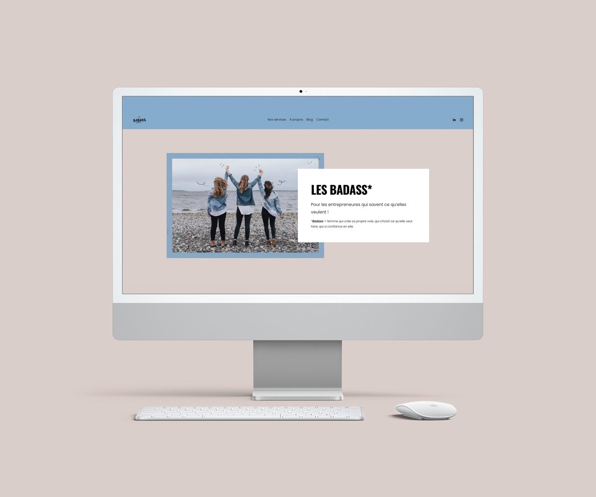 mockup-site-les-badass-1 Mockup du site web des Badass. Ici : la page d'accueil